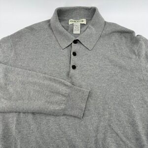 Orvis Mens Large Cotton Silk Cashmere Long Sleeve Polo Sweater Grey